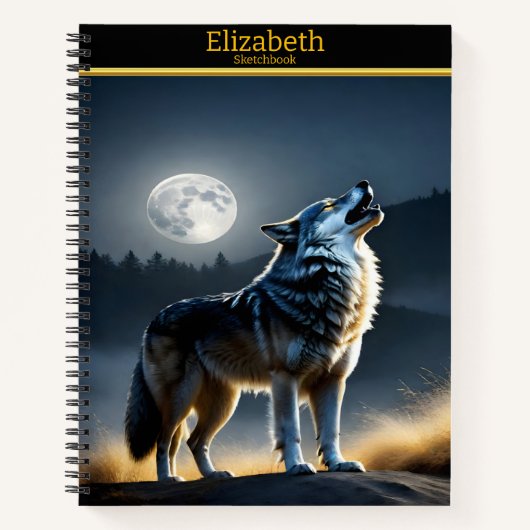 Ein majestätischer Wolf heult am hellen Mondschein Notizblock (Vorderseite)