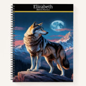 Ein majestätischer Wolf heult auf dem aufsteigende Notizblock (Vorderseite)