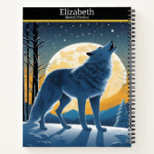 Ein majestätischer Wolf heult unter dem glühenden Notizblock (Rückseite)