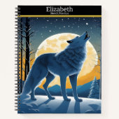 Ein majestätischer Wolf heult unter dem glühenden Notizblock (Vorderseite)