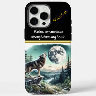 Ein majestätischer Wolf heult unter dem Vollmondgl iPhone 16 Pro Max Hülle