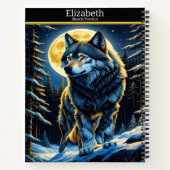 Ein majestätischer Wolf heult unter einem hellen H Notizblock (Rückseite)