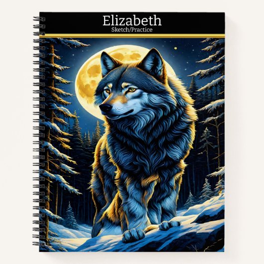 Ein majestätischer Wolf heult unter einem hellen H Notizblock (Vorderseite)