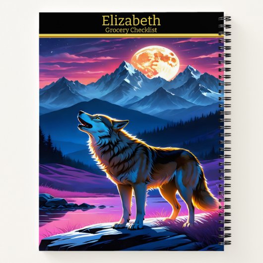 Ein majestätischer Wolf heult unter einem pulsiere Notizblock (Rückseite)