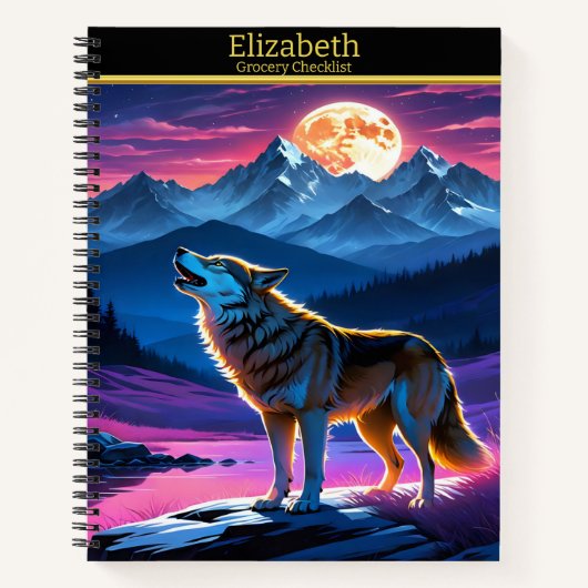 Ein majestätischer Wolf heult unter einem pulsiere Notizblock (Vorderseite)