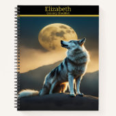 Ein majestätischer Wolf serviert den Vollmond nach Notizblock (Vorderseite)