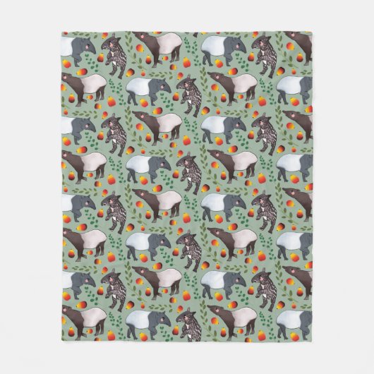 Ein malayisches Tapir-Tiermuster in Grün und Schwa Fleecedecke (Vorderseite)