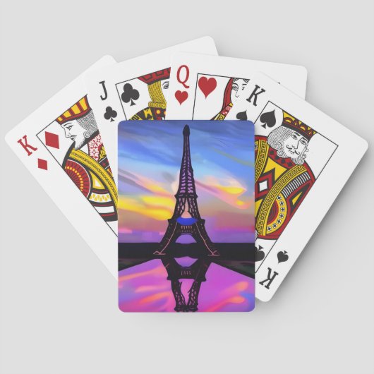 Ein malerischer Eiffelturm in leuchtendem Sonnenun Spielkarten (Rückseite)