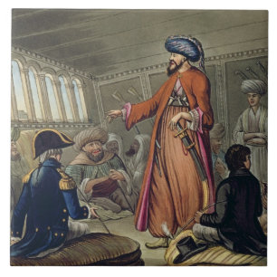 Ein Mameluke, das eine Mitteilung von Mourad Bey, Fliese