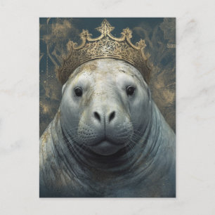 Ein Manatee, das eine Krone trägt Postkarte