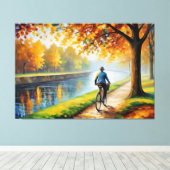 ein Mann, der auf einem Flussweg Fahrrad fährt Leinwanddruck (Insitu (Holzboden))