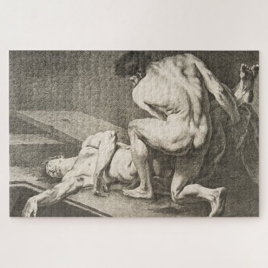 Ein Mann hebt die Legen eines anderen Mannes Puzzle (Horizontal)