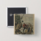 Ein Mann in einem Fass, welches das Niagara Falls Button (Vorne & Hinten)