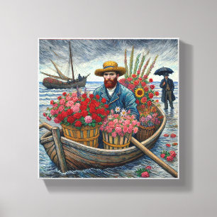 Ein Mann in einem kleinen Holzboot Van Gogh Kunst Leinwanddruck