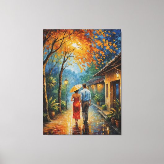 ein Mann und eine Frau, die den Bürgersteig entlan Leinwanddruck (Vorderseite)