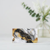 Ein Marmormuster in Schwarz, Weiß und Gold Visitenkarte (Stehend Vorderseite)