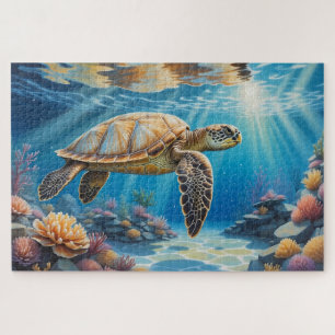 ein Meer Schildkröten, die in einem Korallenri Puzzle