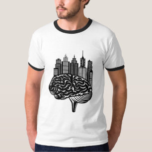 Ein menschliches Gehirn, das sich in eine futurist T-Shirt