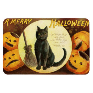 Ein Merry Hallowe'en Black Cat Pumpkins Vintag Magnet