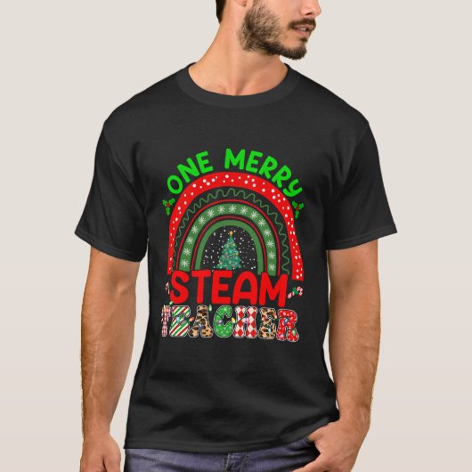 Ein Merry Steam Lehrer Weihnachtsbaum Xmas Teache T-Shirt (Vorderseite)