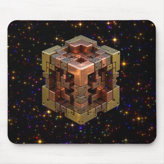 Ein metallischer Fraktalwürfel mit farbigen Sterne Mousepad (Vorne)