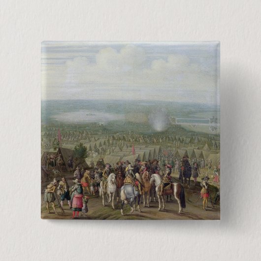 Ein Militärlager mit Miliz auf Pferden, Troo Button (Vorderseite)