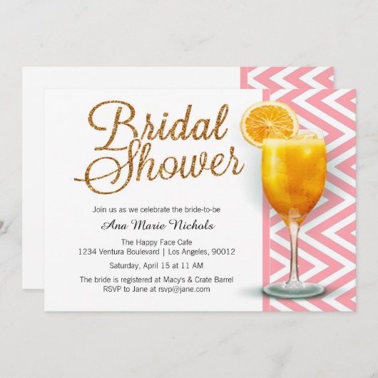 Ein Mimosa Brautparty Brunch Einladung (Vorne/Hinten)