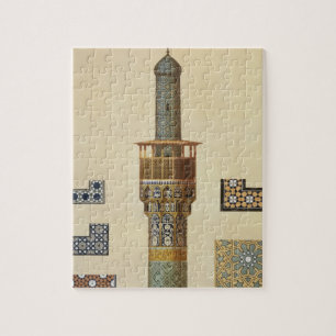 Ein Minarett und Keramik-Details von der Moschee Puzzle