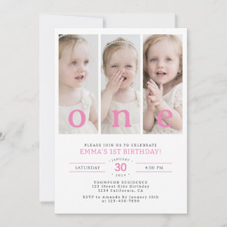 Ein Minimalistisches 1. Geburtstag Party FotoColla Einladung