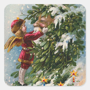 "Ein Mistelzweig-Kuss für den Weihnachtsmann" Quadratischer Aufkleber