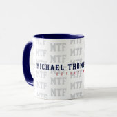 ein mit Monogramm Design, Name + Initialen, blau Tasse (Vorderseite Links)