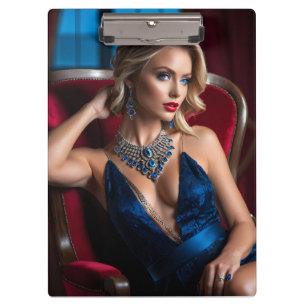 Ein Modelpose ist eine Frau, die ein Stück Klemmbrett