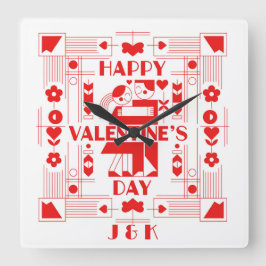 Ein modernes Bauhaus Valentinstag Quadratische Wanduhr