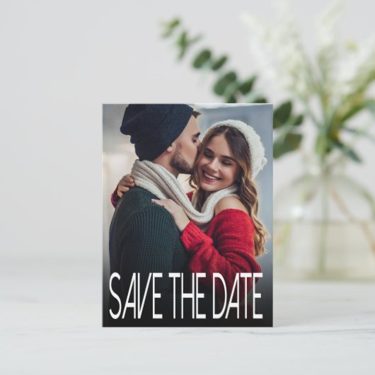 Ein modernes Foto Save the Date vertikal Ankündigungspostkarte (Stehend Vorderseite)