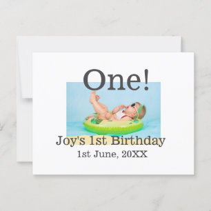 Ein modernes Foto zum ersten Geburtstag mit Namen  Postkarte