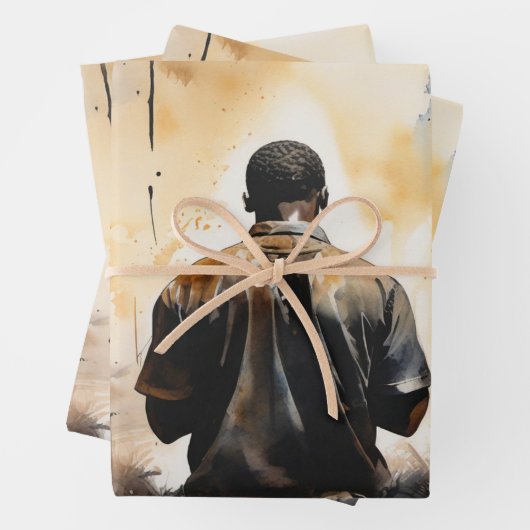Ein Moment des Glaubens: Schwarzer Mann im Gebet Geschenkpapier Set (Beispiel)
