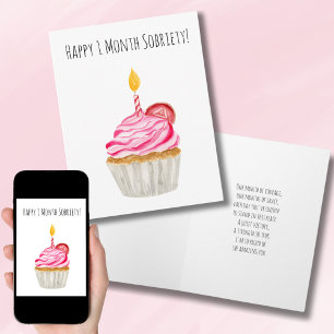 Ein Monat Happy Sobriety Jahrestag Cupcake Karte