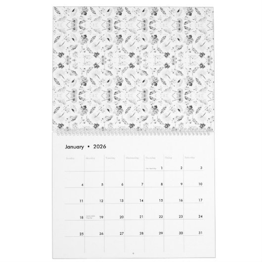 Ein monochromatisches Design, das eine Vielzahl vo Kalender (Jan 2026)