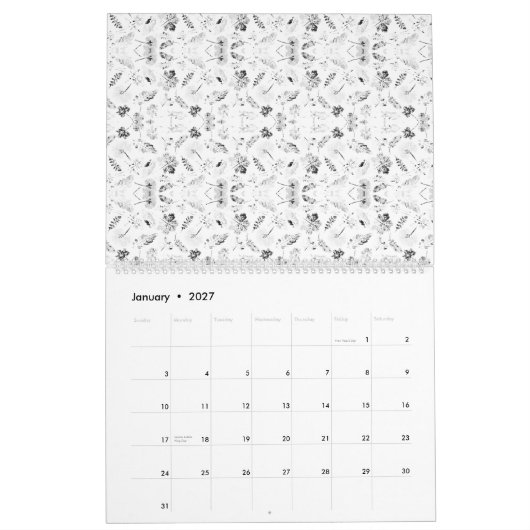Ein monochromatisches Design, das eine Vielzahl vo Kalender (Jan 2027)