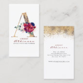 Ein Monogramm Burgundy Gold und Navy Blue Floral Visitenkarte (Vorne/Hinten)