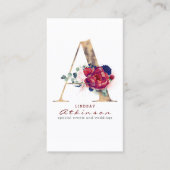 Ein Monogramm Burgundy Gold und Navy Blue Floral Visitenkarte (Vorderseite)