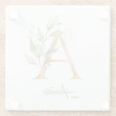 Ein Monogramm Eukalyptusgrün Imitate Goldfolie Glasuntersetzer (Rückseite)
