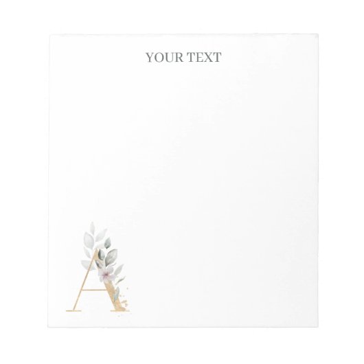 Ein Monogramm Floral Personalisiert Notizblock (Vorderseite)