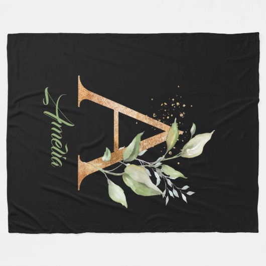 Ein monogramm-Grüner Eukalyptus-Glitzer Fleecedecke (Vorderseite (Horizontal))