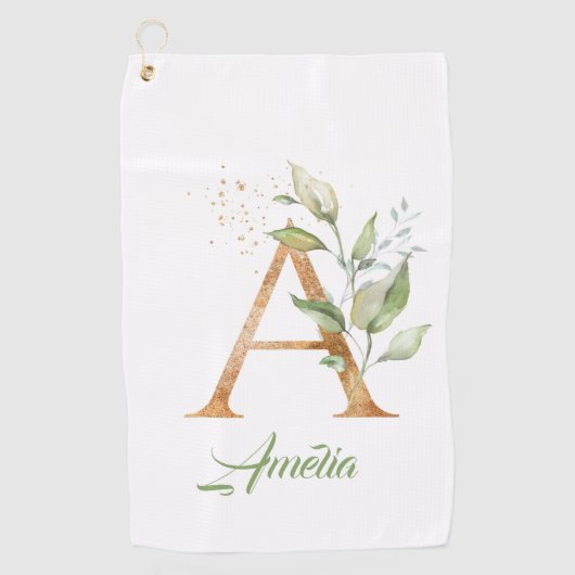 Ein monogramm-Grüner Eukalyptus-Glitzer Golfhandtuch (Vorderseite)