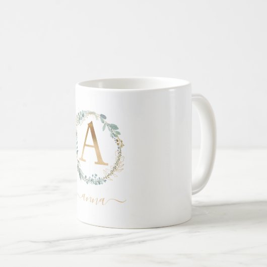 Ein monogramm, kundenspezifischer Blattkranz Kaffeetasse (VorderseiteRechts)