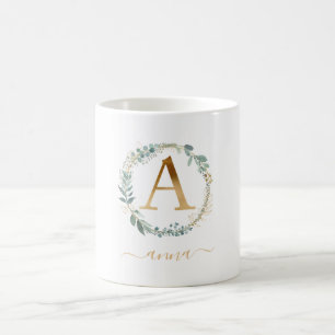 Ein monogramm, kundenspezifischer Blattkranz Kaffeetasse