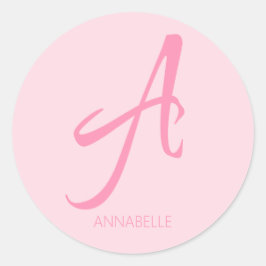 Ein Monogramm Personalisiert rosa Runder Aufkleber