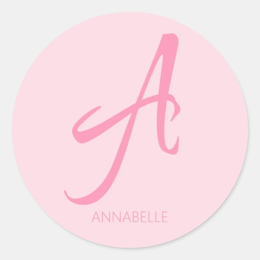 Ein Monogramm Personalisiert rosa Runder Aufkleber (Vorderseite)