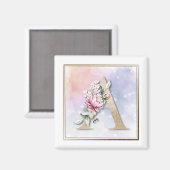 Ein monogramm Rosa Blumenmuster Magnet (Vorderseite/Rückseite)